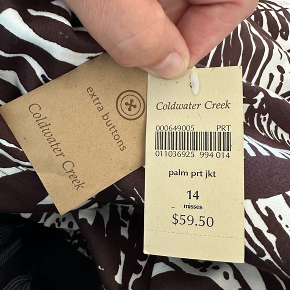 Coldwater Creek NEW Palm Print Jacket Short Sleeve Brown White 2 Button Size 14 - Picture 13 of 14